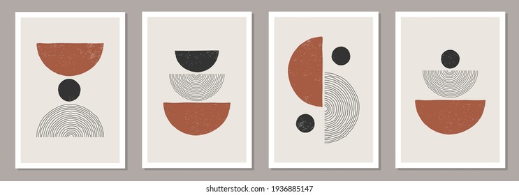 Trendy set of abstract creative minimalist artistic hand drawn composition
