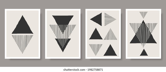 Trendy set of abstract creative minimalist artistic hand drawn composition ideal for wall decoration, as postcard or brochure design, vector illustration. Geometric wall art print set and decoration