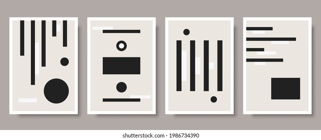 Trendy set of abstract creative minimalist artistic hand drawn composition ideal for wall decoration, as postcard or brochure design, vector illustration. Geometric wall art print set and decoration