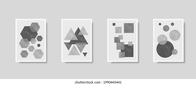 Trendy set of abstract creative minimalist artistic geometric composition ideal for wall decoration, as postcard or brochure design, vector illustration. Geometric wall art print set and decoration