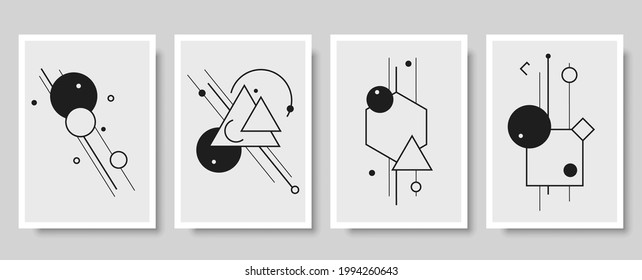 Conjunto de moda de composición geométrica artística abstracta creativa minimalista ideal para la decoración de paredes, como diseño postal o de folleto, ilustración vectorial. Conjunto y decoración geométricos de las paredes