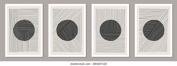 Trendy set of abstract creative minimalist artistic hand drawn composition