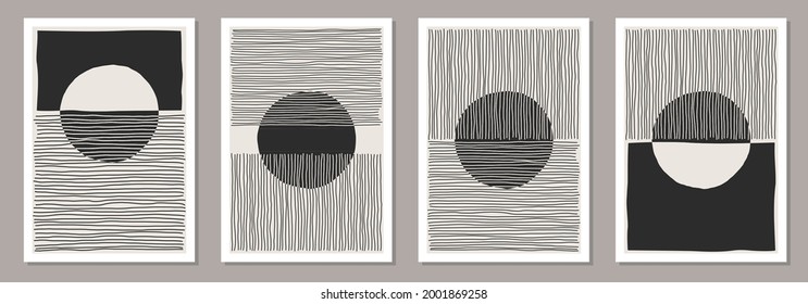 Trendy set of abstract creative minimalist artistic hand drawn composition