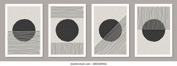 Trendy set of abstract creative minimalist artistic hand drawn composition