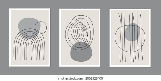 Trendy set of abstract creative minimalist line art  for wall decoration, as postcard or brochure design, vector illustration