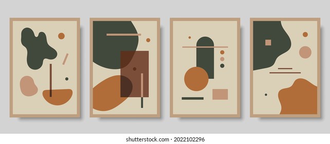 Trendy set of abstract creative minimalist artistic hand painted composition ideal for wall decoration, as postcard or brochure design, vector illustration. Geometric minimal poster for wall art