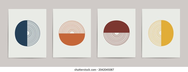 Trendy set of abstract creative minimalist artistic hand painted composition ideal for wall decoration, as postcard or brochure design, vector illustration.