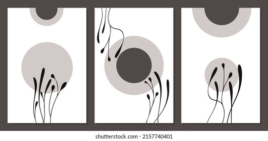 Un conjunto moderno de composiciones artísticas artísticas abstractas y creativas, pintadas a mano, ideal para la decoración de paredes, el diseño de postales o folletos y la ilustración vectorial.