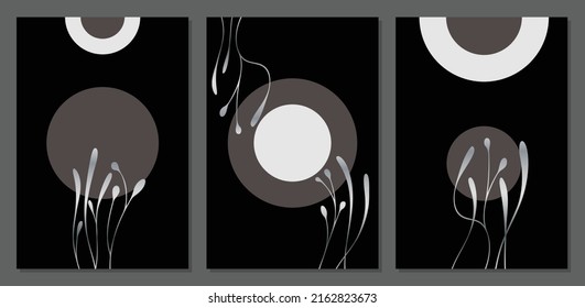 A trendy set of abstract creative minimalist artistic hand-painted compositions ideal for wall decoration, postcard or brochure design, and vector illustration.