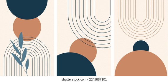 Trendy set of abstract creative minimalist artistic hand painted composition ideal for wall decoration, as postcard or brochure design, vector illustration