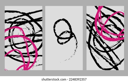 Trendy set of abstract creative minimalist artistic hand painted composition ideal for wall decoration, as postcard or brochure design, vector illustration