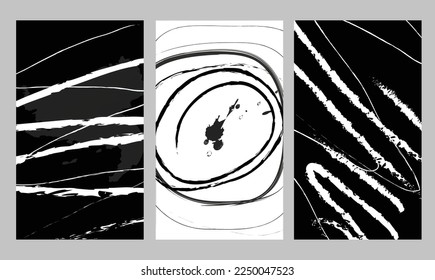 Trendy set of abstract creative minimalist artistic hand painted composition ideal for wall decoration, as postcard or brochure design, vector illustration.black and white