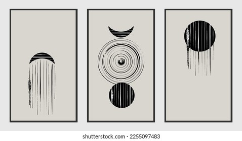 Trendy set of abstract creative minimalist artistic hand painted composition ideal for wall decoration, as postcard or brochure design, vector illustration