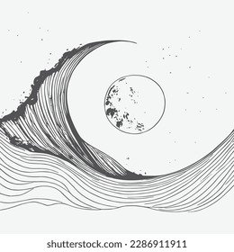 Trendy set of abstract creative minimalist artistic hand painted composition minimalist modern line art print. Abstract mountain aesthetic backgrounds landscapes. with mountain, forest, sea, wave