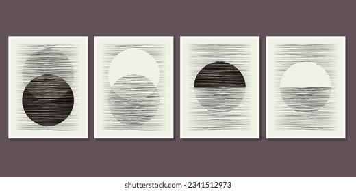 Trendy set of abstract creative minimalist artistic hand painted composition ideal for wall decoration, as postcard or brochure design, vector illustration