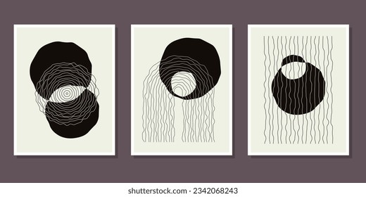 Trendy set of abstract creative minimalist artistic hand painted composition ideal for wall decoration, as postcard or brochure design, vector illustration