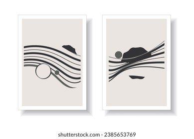 Trendy set of abstract creative minimalist artistic hand painted composition ideal for wall decoration, as postcard or brochure design