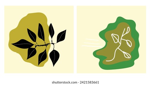 Trendy set of abstract floral backgrounds or card templates in modern colors, vector illustration in popular art style organic shapes composition in contemporary collage minimal style. Wall art.