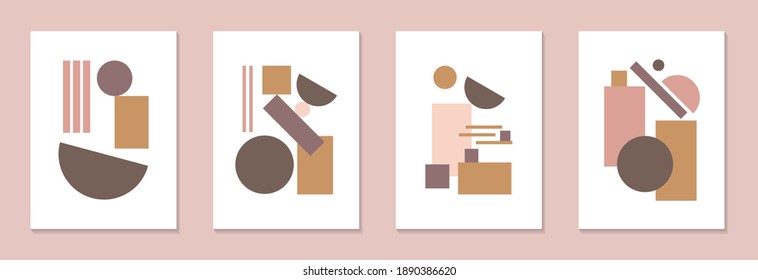 Trendy set of abstract geometric shapes design, Geometric shapes artwork with earth tones colors, Perfect shapes collection to use in branding, poster, prints, packaging, wall art, for social media