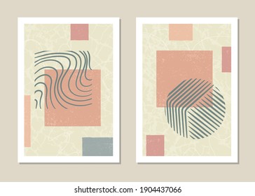 Ein trendiger Satz abstrakter geometrischer Formen in minimalem Stil, großartige Dekoration für Wände, Karten, Broschüren, Verpackung, Deckel. Vektorgrafik.
