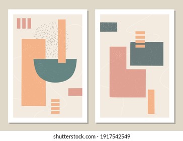 Un conjunto moderno de formas geométricas abstractas en un estilo minimalista, gran decoración para paredes, tarjetas, folletos, empaques, cubiertas. Ilustración vectorial.