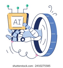 Trendy Set of AI Technology Hand Drawn Illustration

