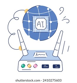 Trendy Set of AI Technology Hand Drawn Illustration

