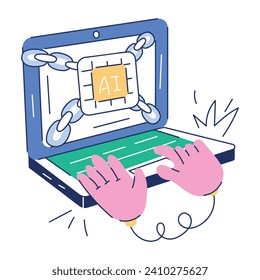 Trendy Set of AI Technology Hand Drawn Illustration

