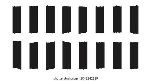 Trendy set of black washi tape isolated on a white background. Vector stripes and pieces of duct paper, or scotch 