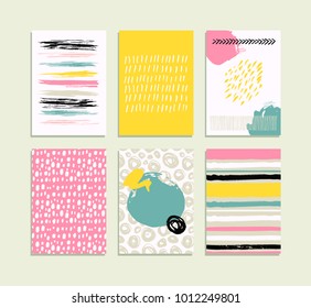 Trendy set of brush strokes card. Hand drawn creative flayers.  Modern and stylish abstract design poster, cover, design.