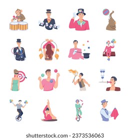 Trendy Set of Circus Performers Flat Characters 


