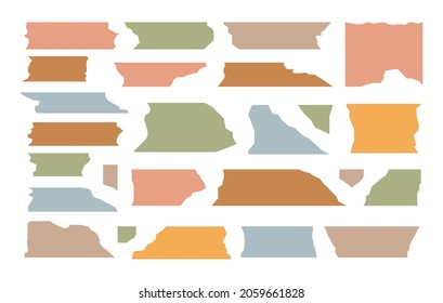 Trendy set of colorful different washi tape isolated on a white background. Vector stripes and pieces of duct paper, or scotch with different print