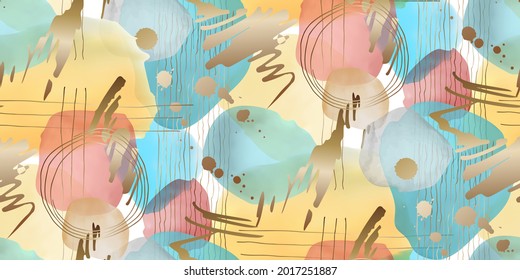 Trendy set of colorful minimalistic abstract hand painted illustrations. Seamless pattern abstract doodles various shapes. Great for design wall decoration, fabric, wallpaper, wrapping paper. Vector