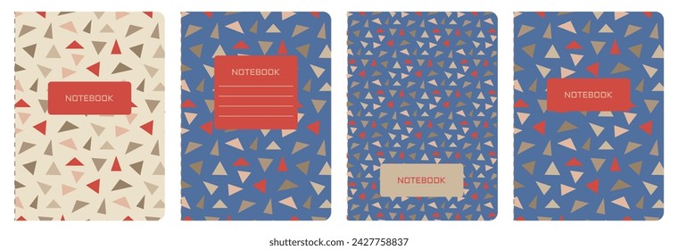 Trendy set of covers. Geometric abstract pattern. Seamless pattern with various triangles is used. For notepads, planners, brochures