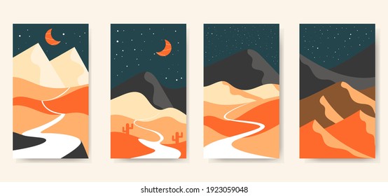 Trendy set of creative landscape mountain shape contemporary art in vintage background template