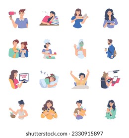 Trendy Set of Daily Routines Flat Illustrations 


