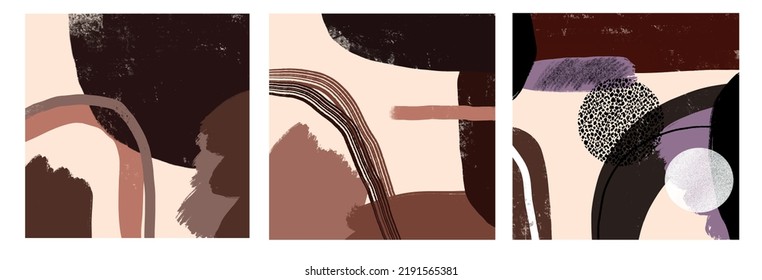 Trendy set design creative texture with abstract brush strokes, freehand bright colors geometric elements, shapes. Aesthetic contemporary collage. 
