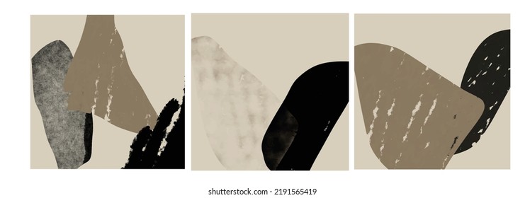 Diseño de conjunto a la moda textura creativa con pinceladas abstractas de pincel, elementos geométricos de colores brillantes a mano libre, formas. Collage estético contemporáneo. 
