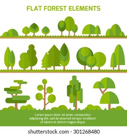 Trendy Set of different trees, bushes , grass and other natural objects. Sprites for the game. Vector flat illustration