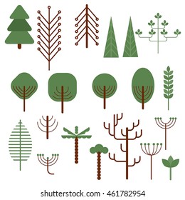 Trendy set of different trees and bushes