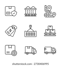 A trendy set of flat design icons for delivery, logistics, shipping, and commerce.