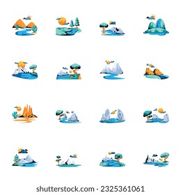 Trendy Set of Flat Landscape Icons 

