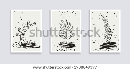 Trendy set of floral pattern background with leaves and abstract forms. Abstract geometric texture. Plant art design for social media, blog post, print, cover, wallpaper.
