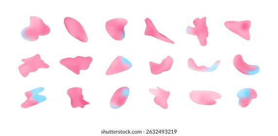 Conjunto moderno de luz fluida azul-turquesa e cor-de-rosa malha gradiente formas orgânicas. Abstrato bonito chiclete de bolha doce cor líquido mancha de aquarela digital para design de negócios, banner, aplicativo de iu