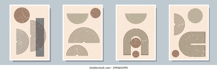 Trendy set of four abstract creative minimalist artistic hand painted composition ideal for wall decoration, as postcard or brochure design, vector illustration