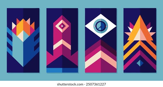 Trendy Set of Geometric Shapes Abstract Colorful Background. Use for Poster, Cover, Social Media Story, Banner.