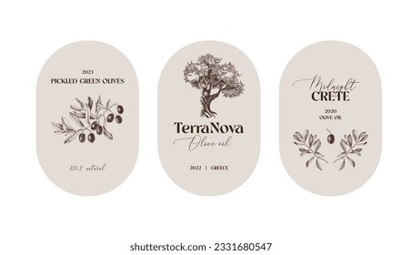 Trendy set of labels for products with olives 