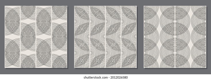 Trendy set of minimalist seamless pattern with abstract hand drawn composition