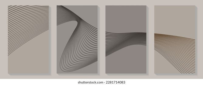 Trendy set of minimalistic covers. Minimal wall art. Social media story layout. A set of backgrounds of muted dark brown and gray. Lines. Place for logos, messages, text placement.