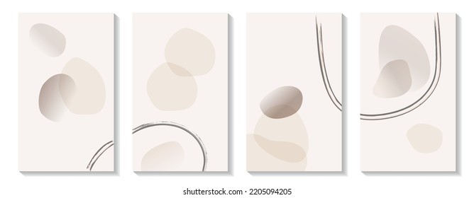 Trendy set of monochrome minimalistic abstract vector illustrations. Abstract shapes in natural shades of light brown and grey. Minimal botanical wall art. Design for social media, blog post, print.